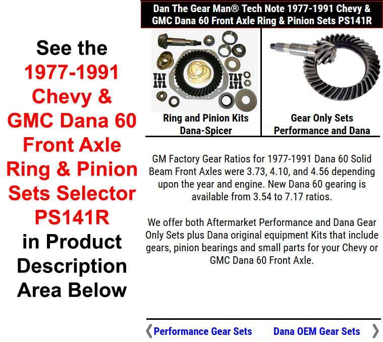 1977-1991 Chevy & GMC Dana 60 Front Ring & Pinion Selector PS141R Torque King 4x4