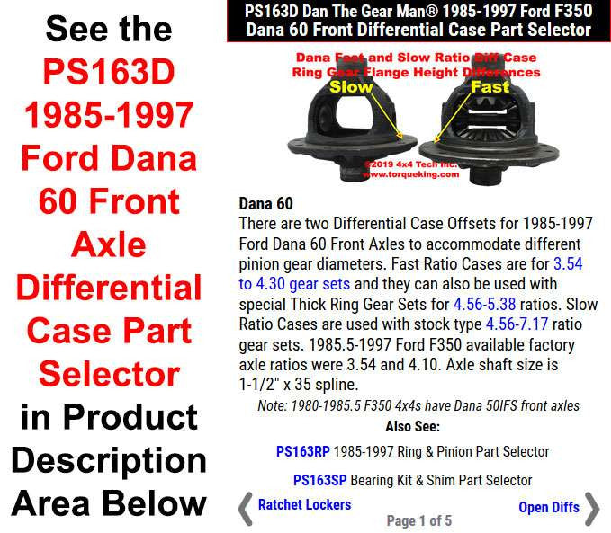 1985-1997 Ford Dana 60 Front Differential Case Part Selector PS163D Torque King 4x4