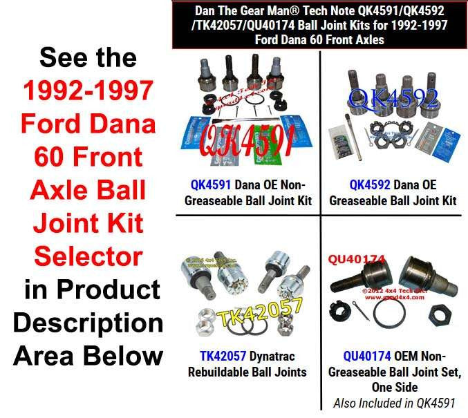 QK4591 QK4592 TK42057 QU40174 92-97 Ford Dana 60 Ball Joint Selector Torque King 4x4