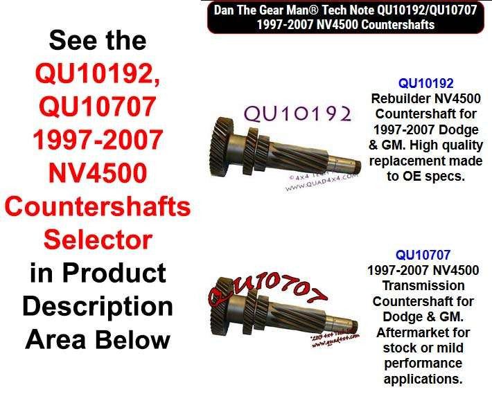 QU10192, QU10707 1997-2007 NV4500 Countershafts Selector Torque King 4x4