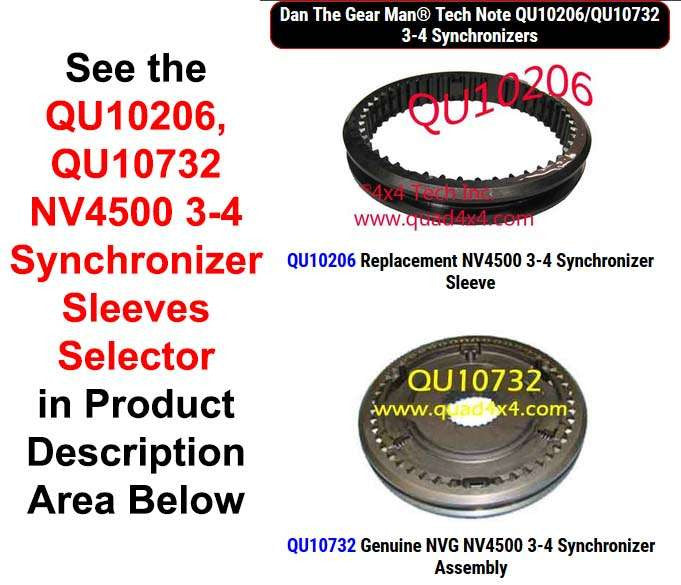 QU10206, QU10732 NV4500 3-4 Synchronizer Sleeves Selector Torque King 4x4