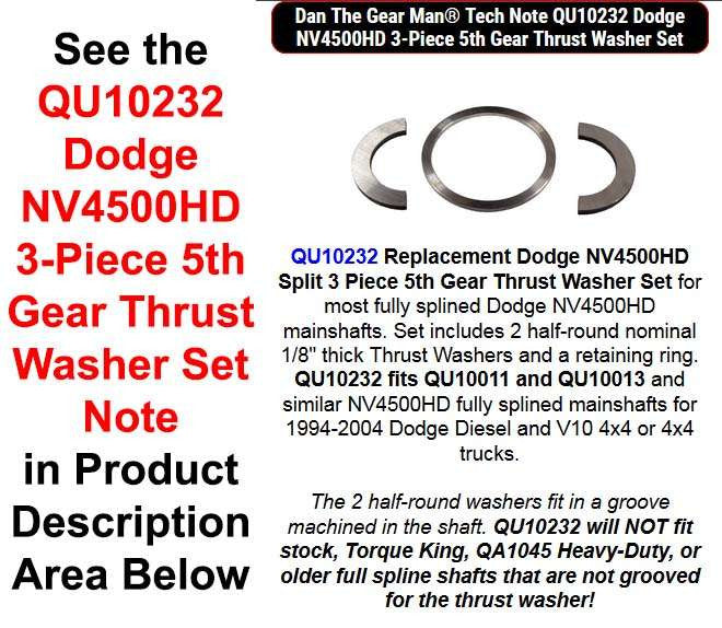 QU10232 NV4500HD 3-Piece 5th Gear Thrust Washer Set NOTE Torque King 4x4