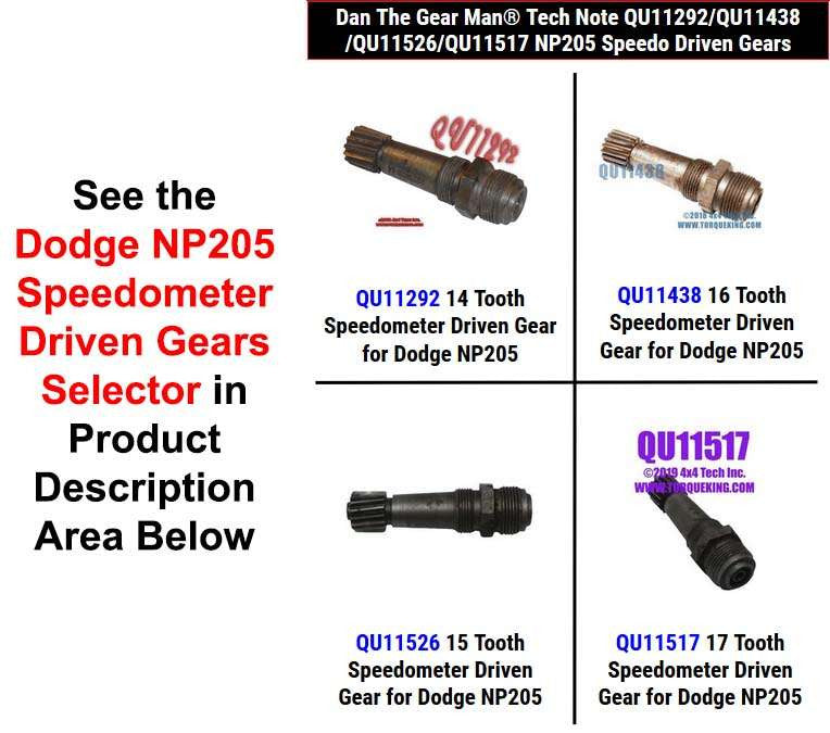 QU11292 QU11438 QU11526 QU11517 Dodge NP205 Speedo Driven Gear Selector Torque King 4x4