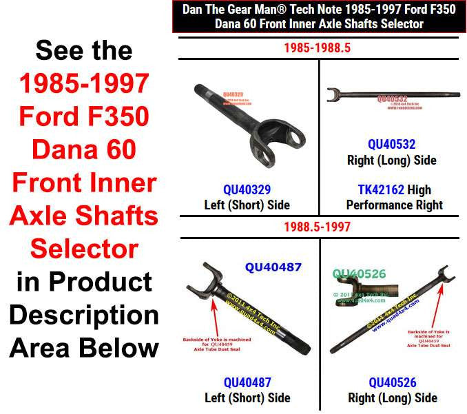 QU40329, QU40532, QU40487, QU40586 F350 Dana 60F Inner Axle Shafts Selector Torque King 4x4