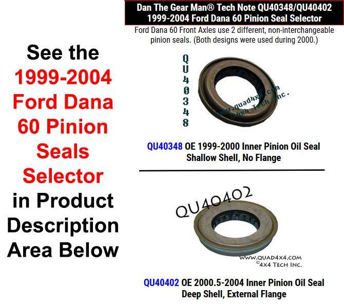 QU40348/QU40402 1999-2004 Ford Dana 60 Pinion Seals Selector Torque King 4x4