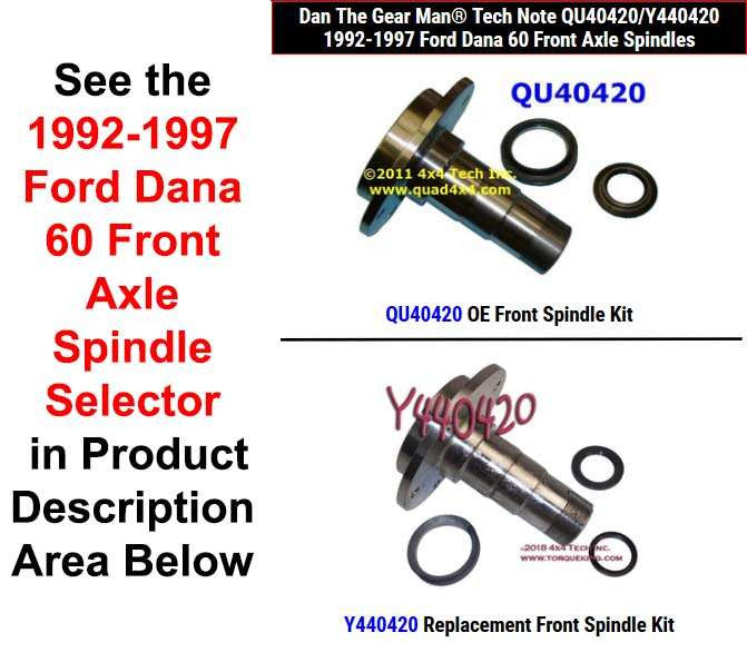 QU40420, Y440420 1992-1997 Ford Dana 60 Front Axle Spindle Selector Torque King 4x4