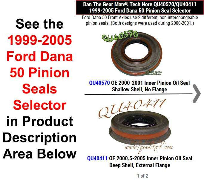 QU40570/QU40441 Ford Dana 50 Pinion Seals Selector Torque King 4x4