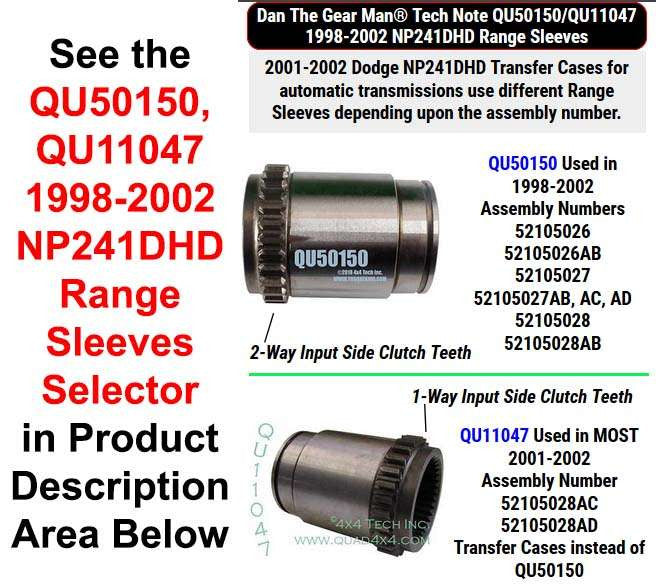QU50150, QU11047 1998-2002 NP241DHD Range Sleeves Selector Torque King 4x4