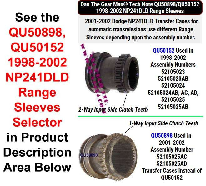 QU50898, QU50152 1998-2002 NP241DLD Range Sleeves Selector Torque King 4x4