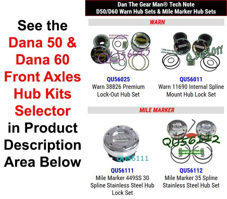 QU56025 QU56011 QU56111 QU56112 Warn & MM Hub Sets Selector Torque King 4x4