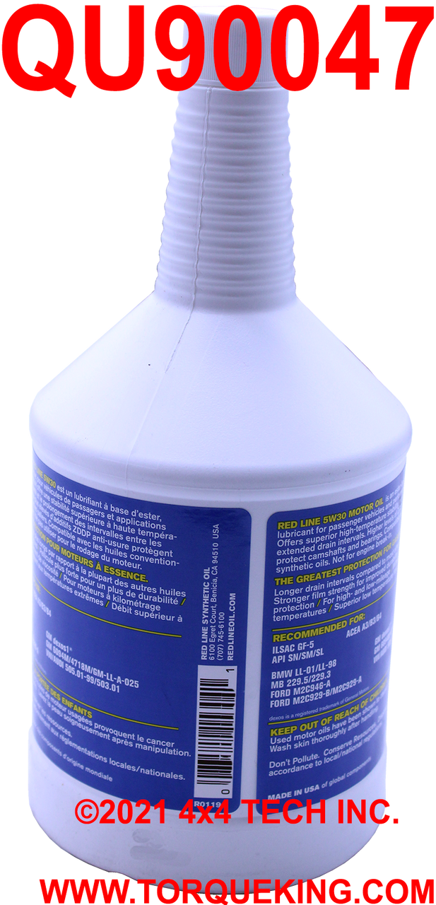 QU90047 5W30 Red Line Oil 15304 Torque King 4x4