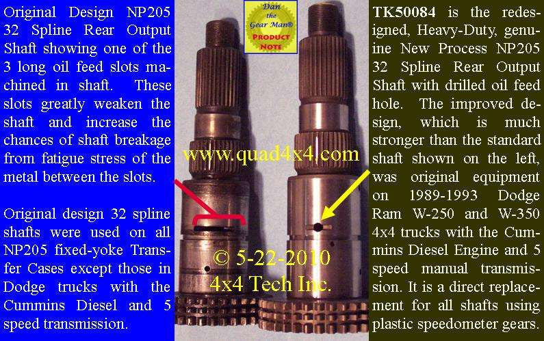 TK50084 NP205 Rear Output Shaft for Fixed Yoke Torque King 4x4