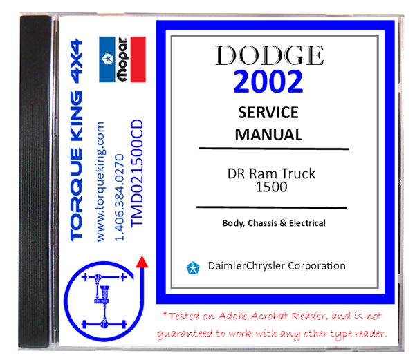 TMD021500CD 2002 Dodge Factory Service Manuals on CD for Ram 1500 Torque King 4x4