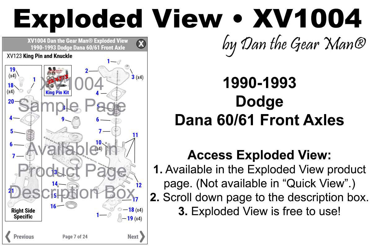 XV1004 Exploded View 1990-1993 Dodge W250, W350 Dana 60/61 Front Axle Torque King 4x4