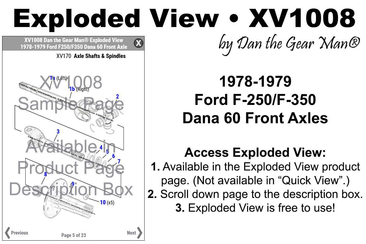 XV1008 Exploded View 1978-1979 Ford F250, F350 Dana 60 Front Axle Torque King 4x4