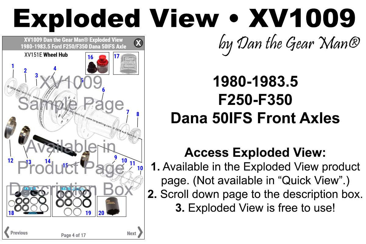 XV1009 1980-1983.5 Ford Dana 50IFS Front Axle Interactive Exploded View Torque King 4x4