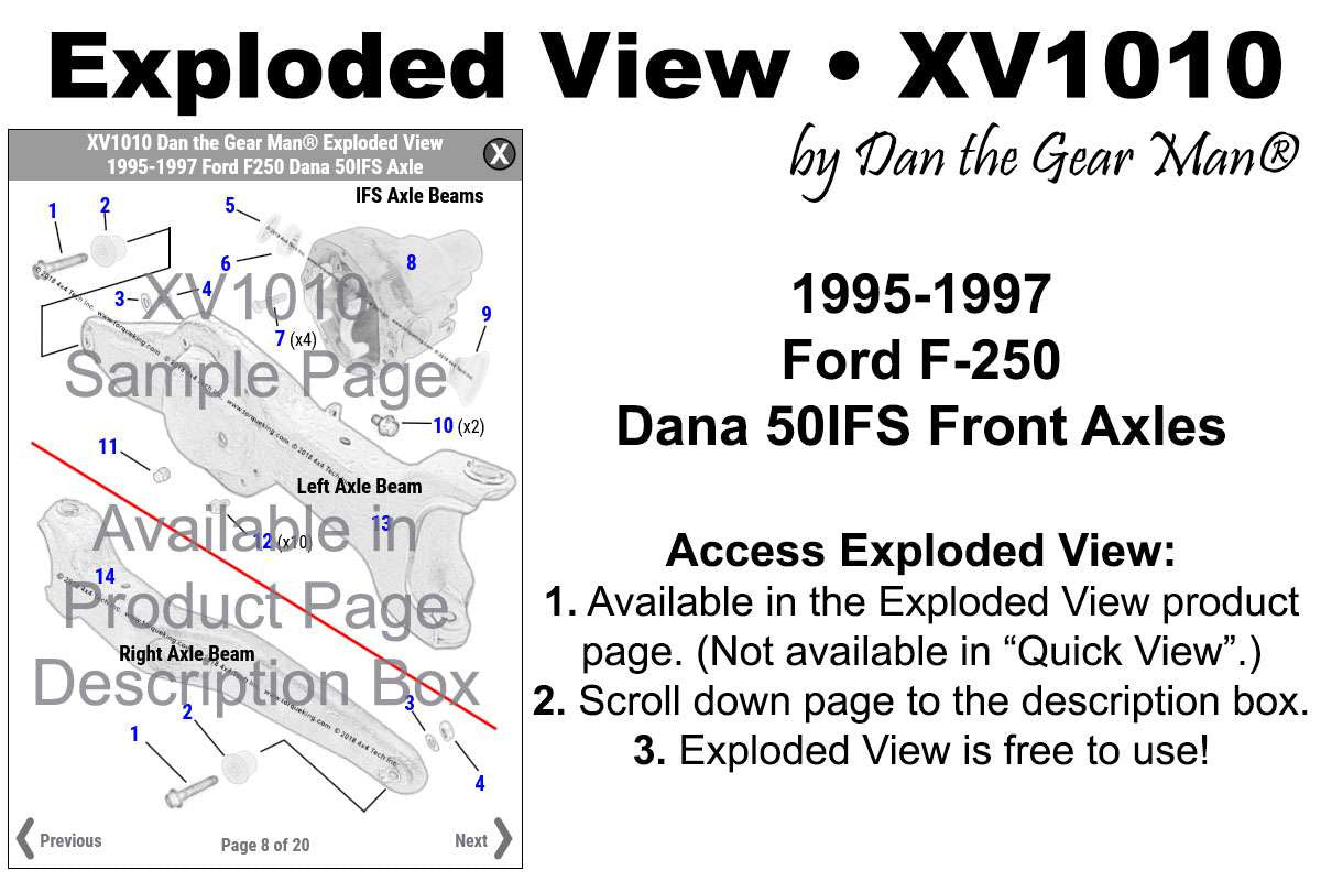 XV1010 Exploded View 1995-1997 Ford F250 Dana 50IFS Front Axle, image size:1200x800