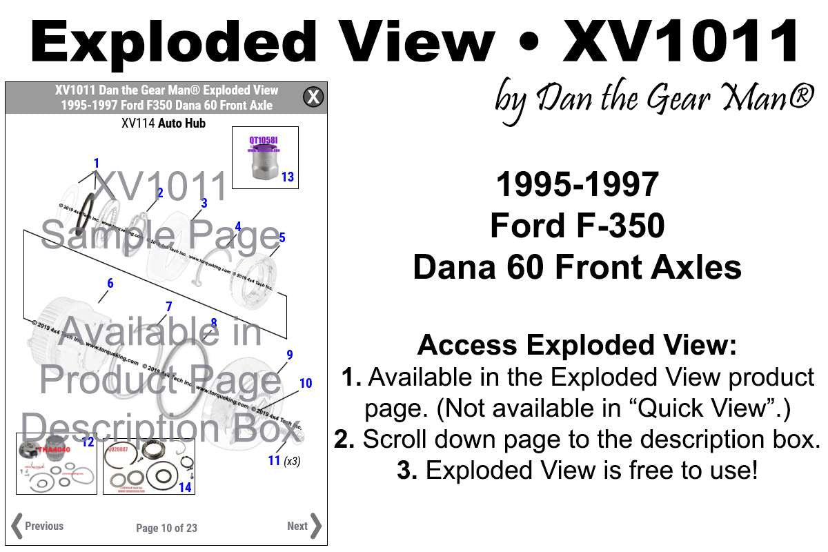XV1011 Exploded View 1995-1997 Ford F350 Dana 60 4x4 Front Axle Torque King 4x4