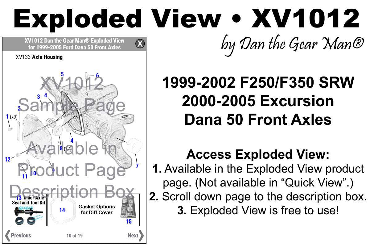 XV1012 Exploded View 1999-2005 Ford F250, F350, Excursion Dana 50 Front Axle Torque King 4x4