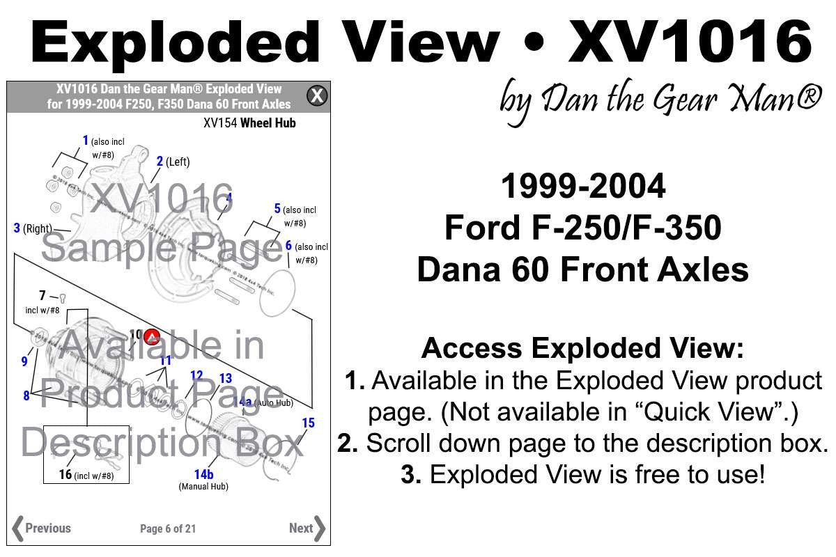 xv1016 1999-2004 Ford Super Duty Dana 60 Front Axle Exploded Views