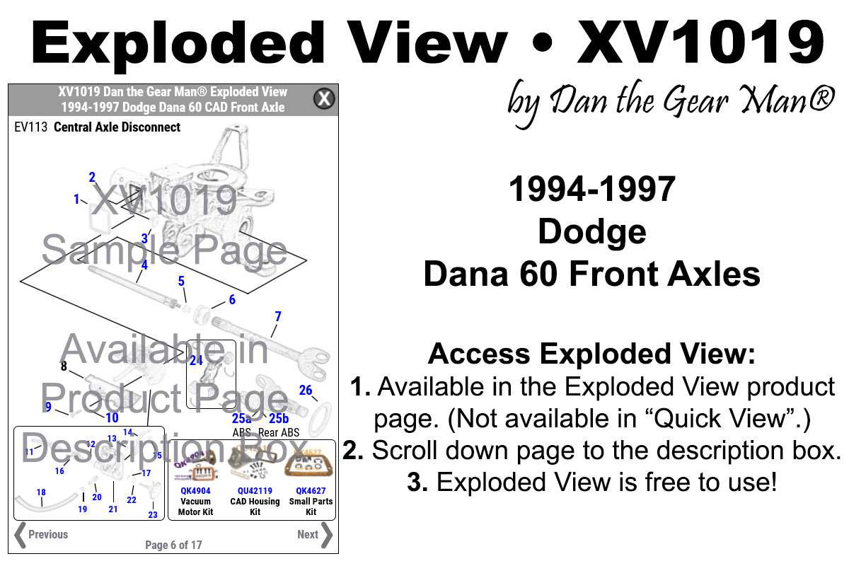 XV1019 1994-1997 Dodge Ram 2500/3500 Dana 60 CAD Front Axle Exploded View Torque King 4x4