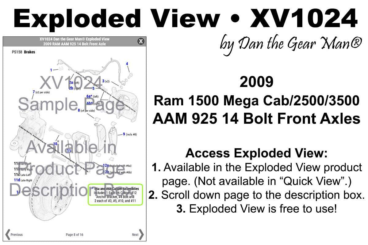 XV1024 2009 Ram AAM 925 14 Bolt Front Axle Exploded View Torque King 4x4