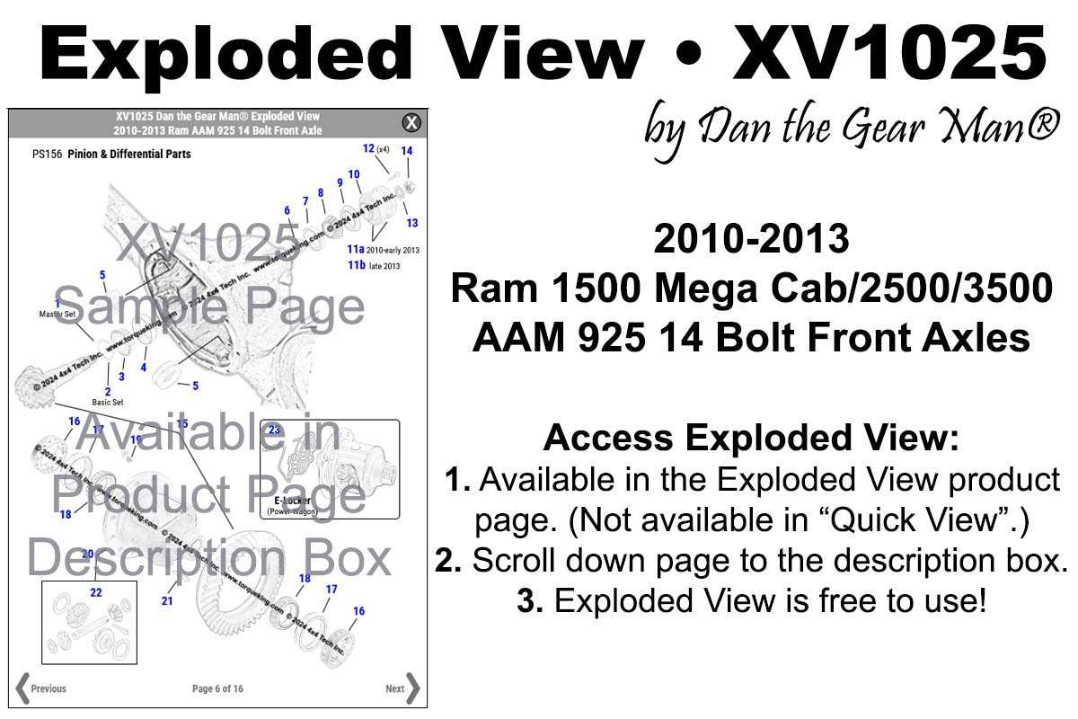 XV1025 2010-2013 Ram AAM 925 14 Bolt Front Axle Exploded View Torque King 4x4