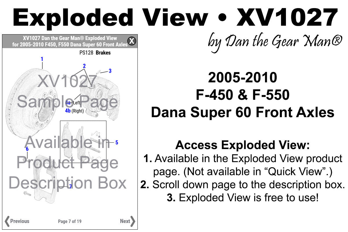 XV1027 2005-2010 Ford F450, F550 Dana Super 60 Front Axle Exploded View