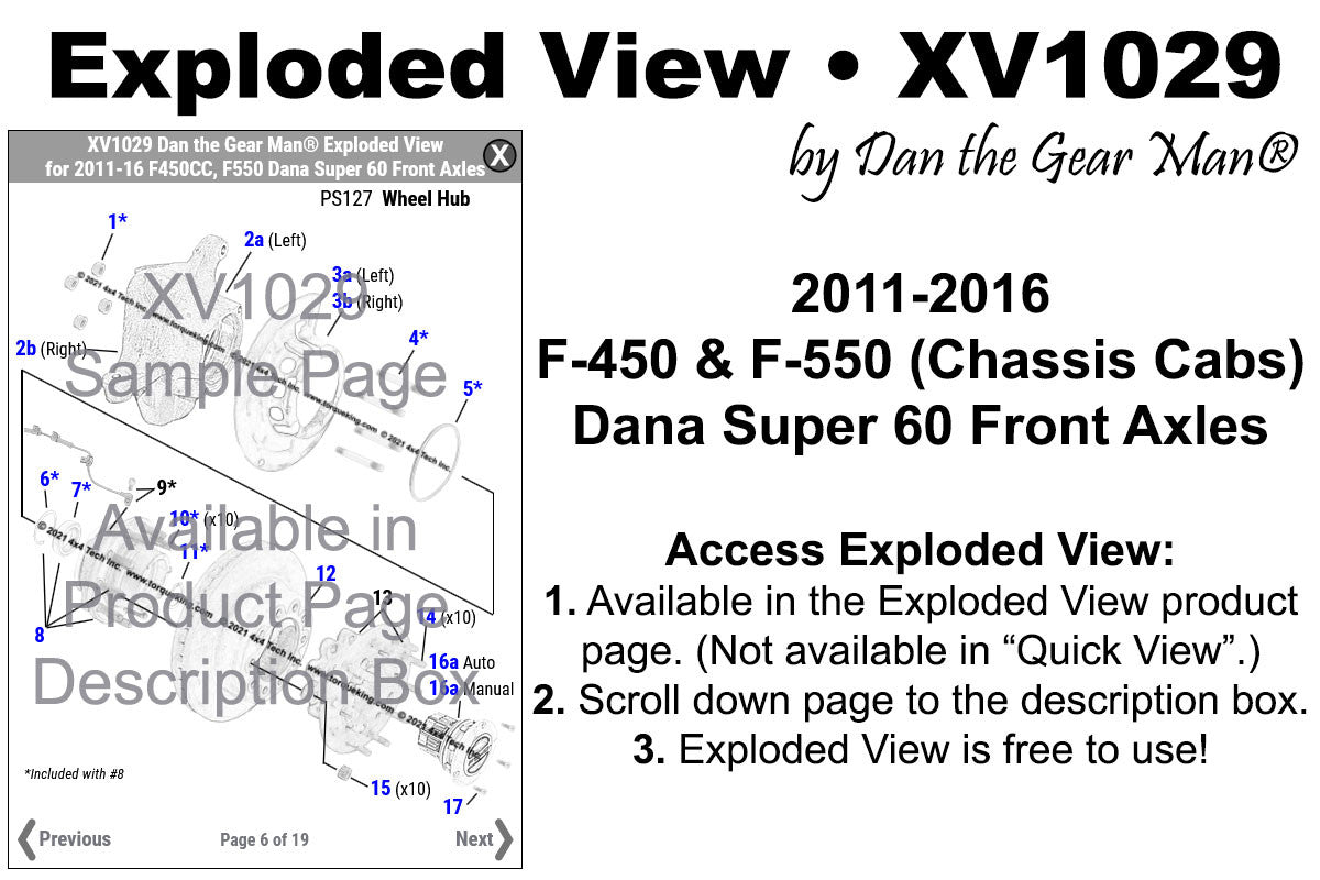 XV1029 2011-2016 Ford F450CC, F550 Dana Super 60 Front Axle Exploded View