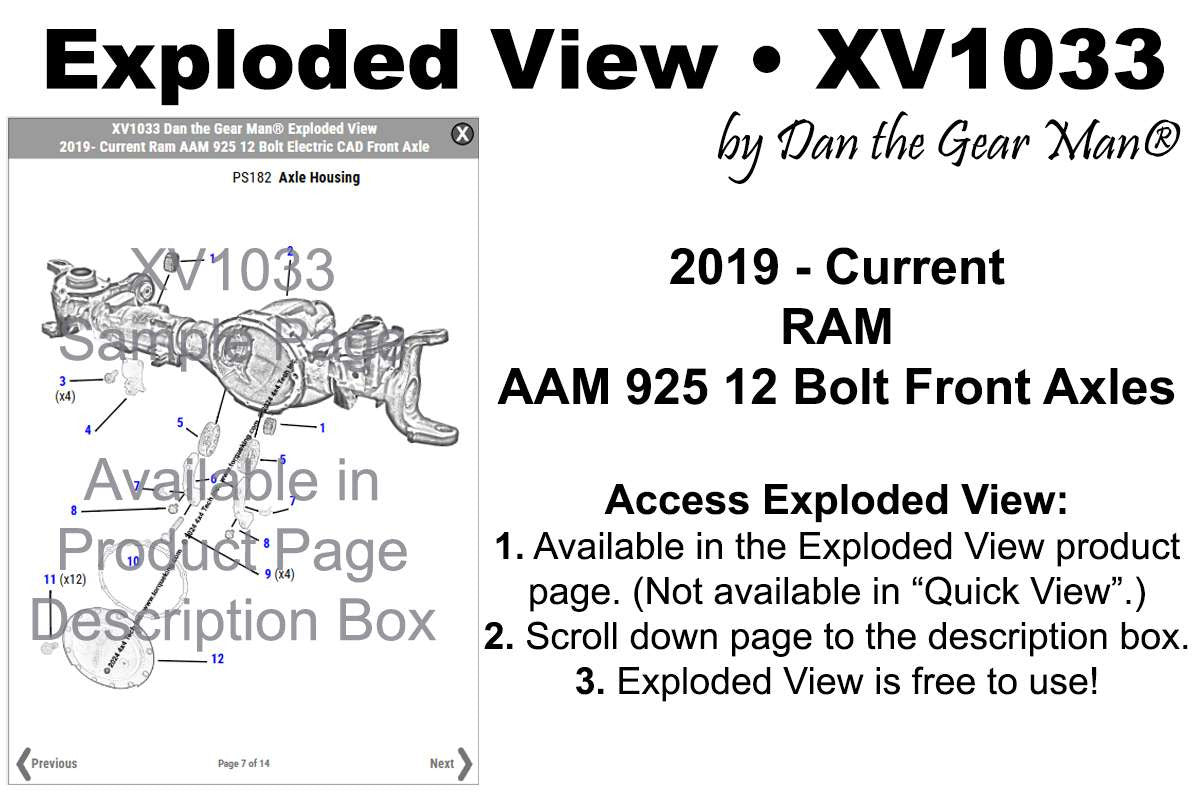XV1033 2019-up Ram Front Axle with CAD Exploded View Torque King 4x4