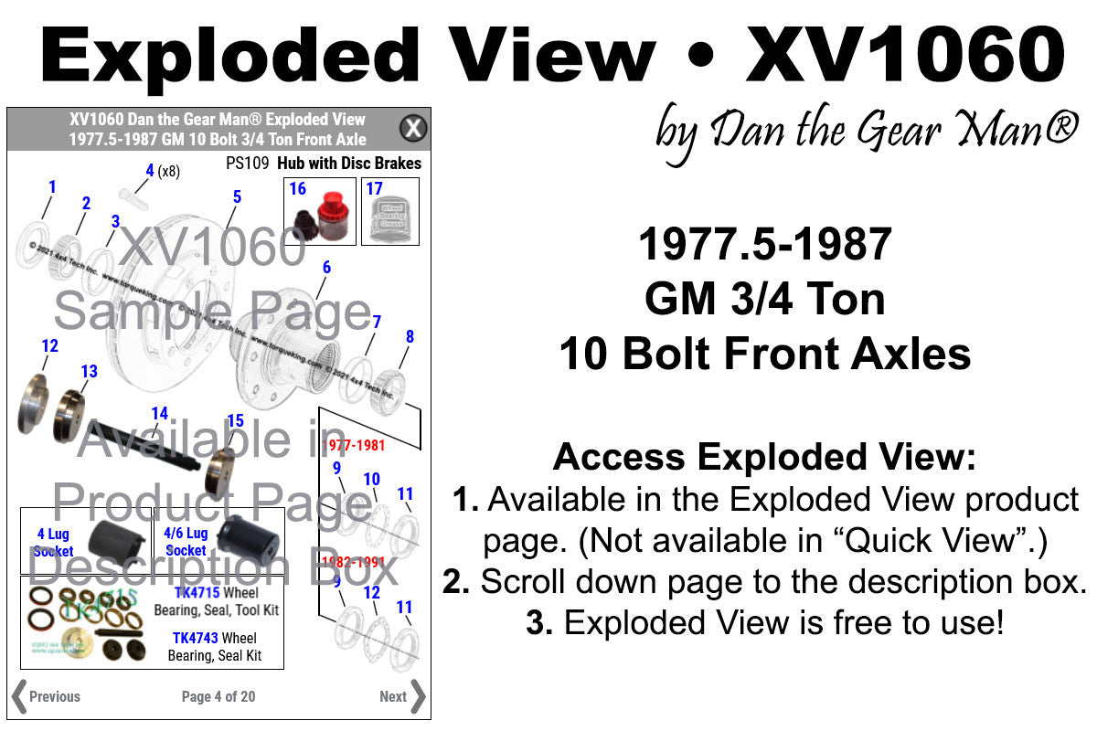 XV1060 1977.5-1987 GM 10 Bolt 3/4 Ton Front Axle Exploded View
