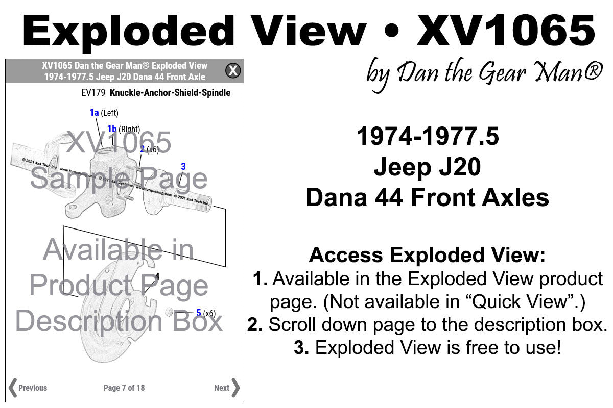 XV1065 1974-1977.5 Jeep J-20 3/4 Ton Dana 44 Front Axle Exploded View