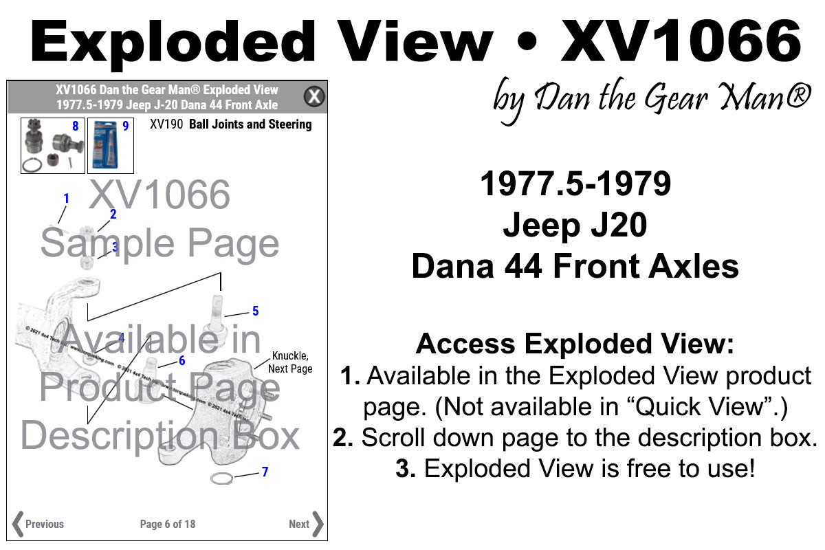 XV1066 1977.5-1979 Jeep J-20 3/4 Ton Dana 44 Front Axle Exploded View