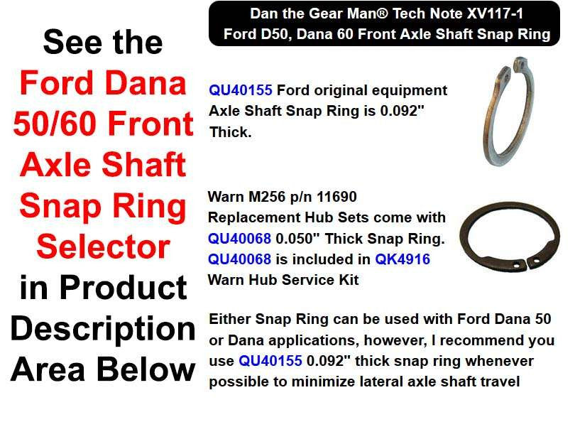 XV117-1 QU40155/QU40068 Axle Shaft Snap Ring Selector Torque King 4x4
