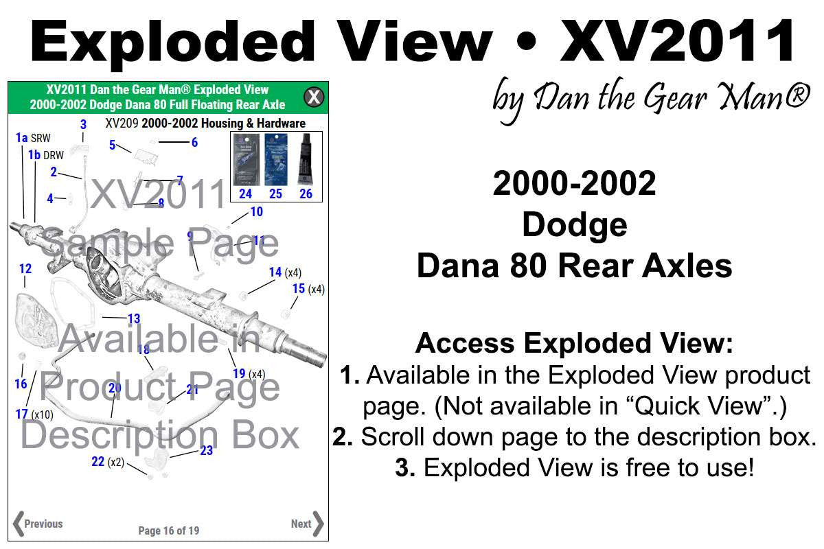 XV2011 Dana 80 Rear Axle Exploded View 2000-2002 Dodge Ram 2500, Ram 3500 Torque King 4x4