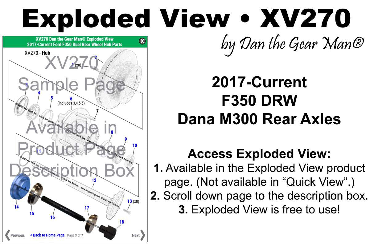 XV270 2017-Current Ford F350 Dual Rear Wheel Hub Exploded View Torque King 4x4