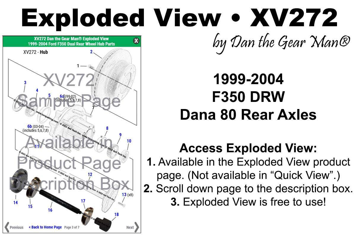 XV272 1999-2004 Ford F350 Dana 80 Dual Rear Wheel Hub Exploded View Torque King 4x4