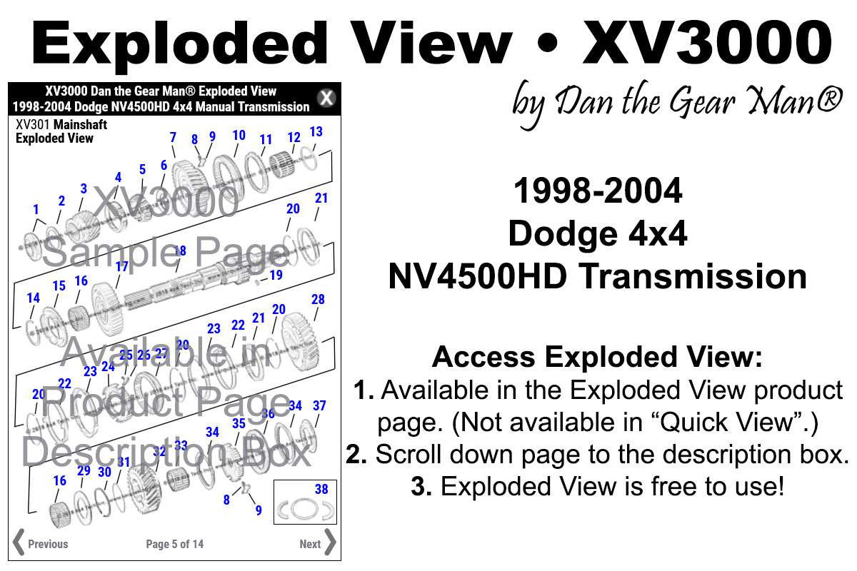 XV3000 1998-2004 Dodge Ram NV4500HD 4x4 Transmission Exploded View Torque King 4x4