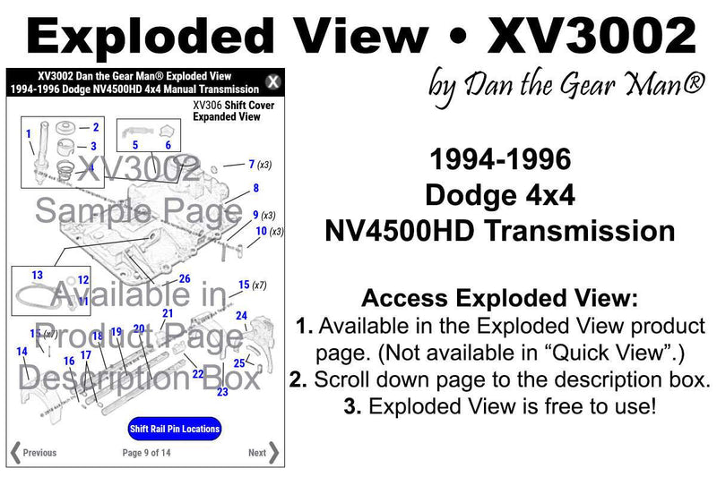 XV3002 1994-1996 Dodge Ram NV4500HD 4x4 Transmission Exploded View