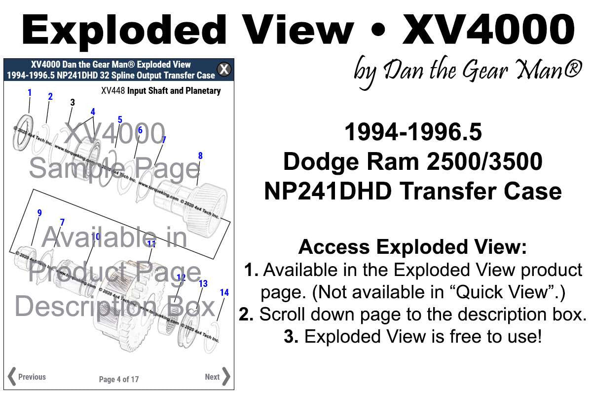 XV4000 1994-1996.5 Dodge NP241DHD Transfer Case Exploded View Torque King 4x4