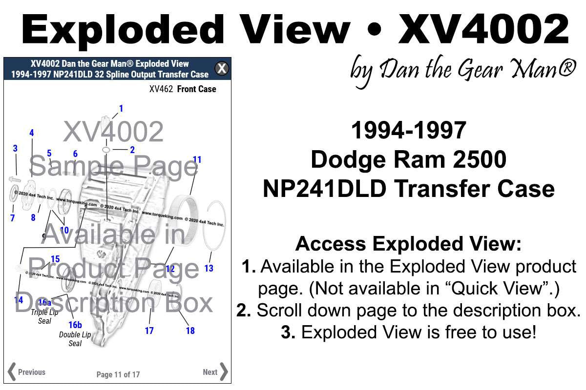 XV4002 1994-1997 Dodge NP241DLD Transfer Case Exploded View Torque King 4x4