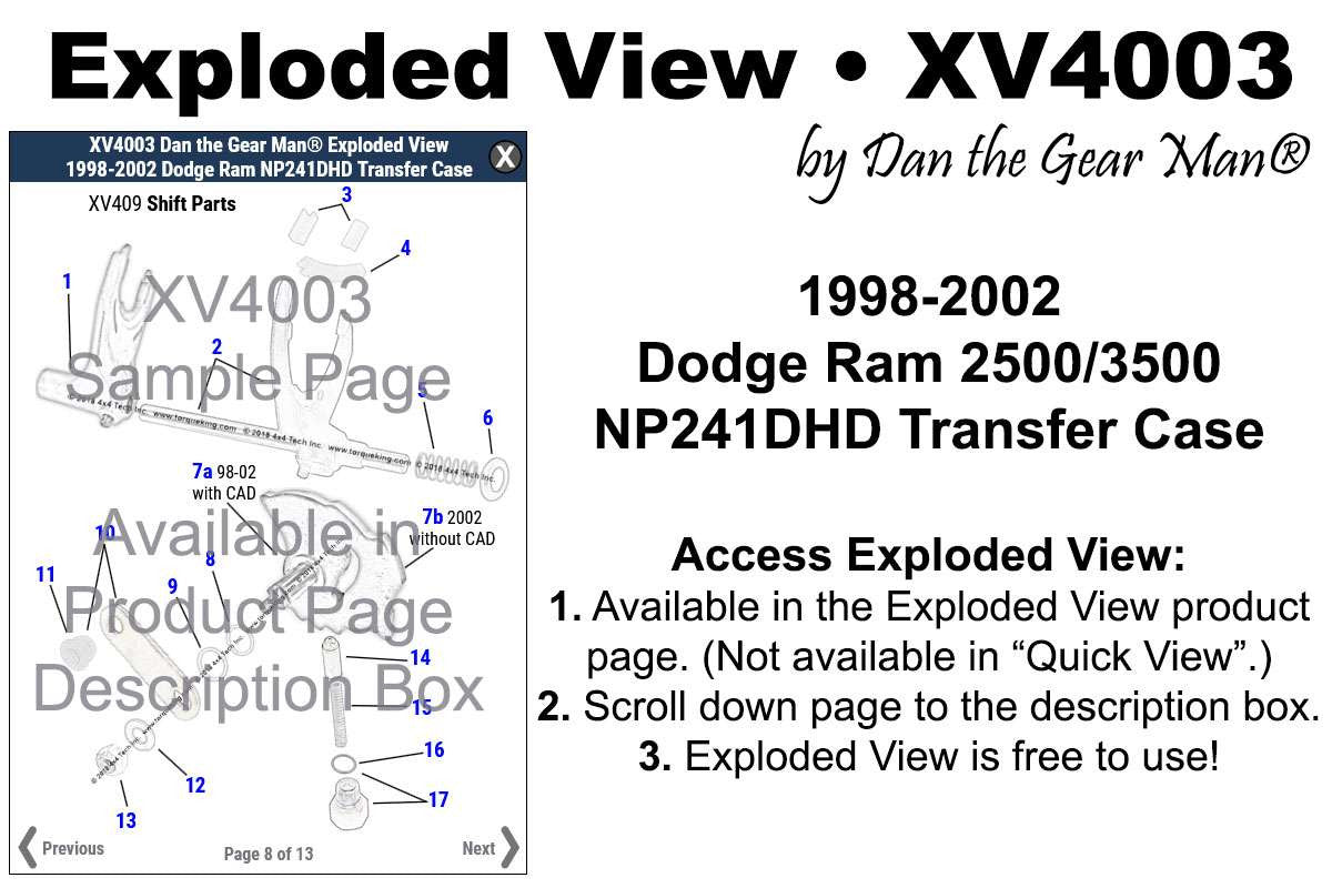 XV4003 1998-2002 Dodge NP241DHD Transfer Case Exploded View Torque King 4x4