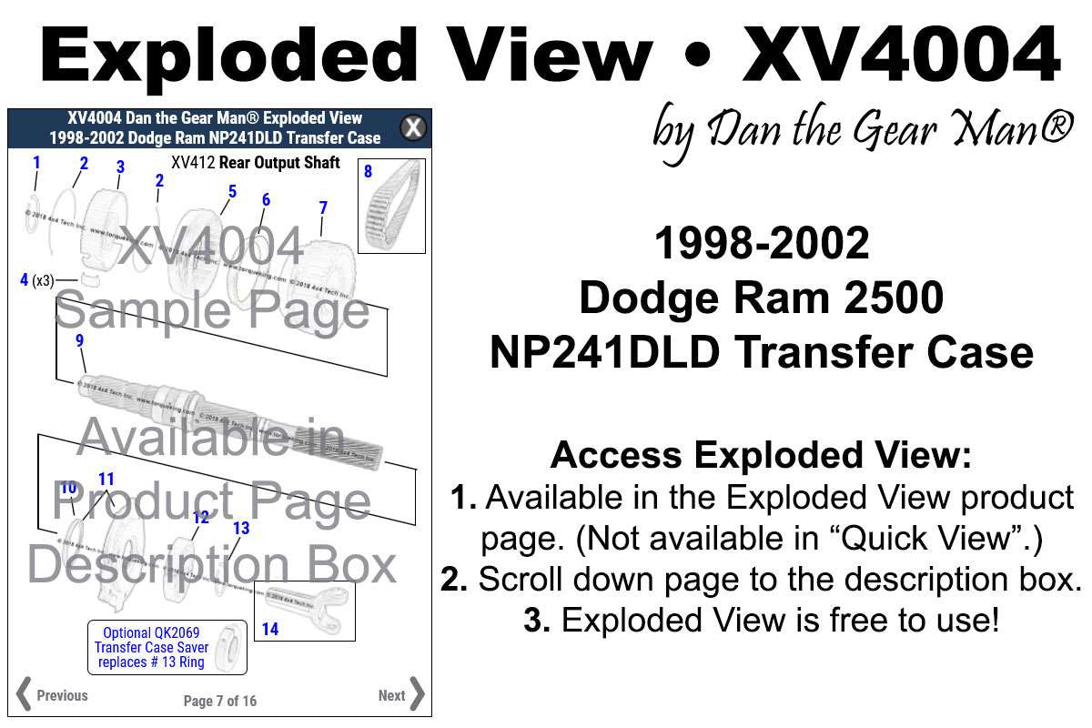 XV4004 Exploded View 1998-2002 Dodge NP241DLD Transfer Case Torque King 4x4