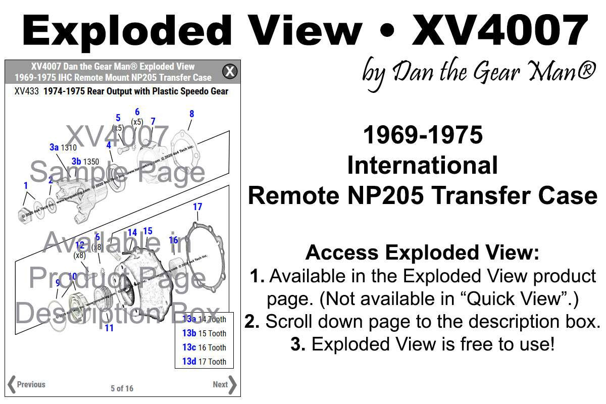 XV4007 1969-1975 IHC Remote NP205 Transfer Case Exploded View Torque King 4x4
