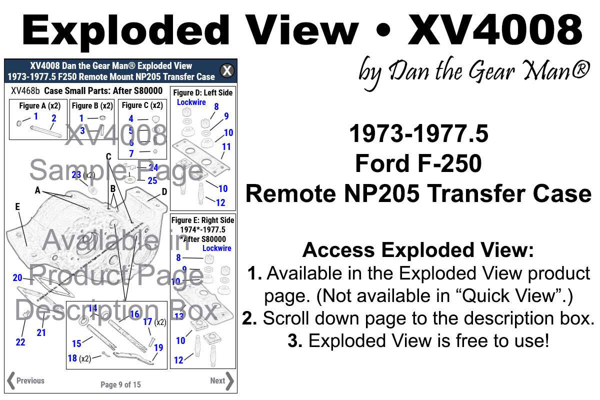 XV4008 1973-1977.5 Ford F250 Remote NP205 Transfer Case Exploded View Torque King 4x4
