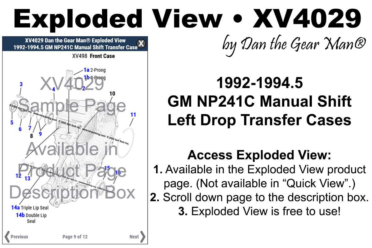 XV4029 Exploded View 1992-1994.5 GM NP241C Left Drop Transfer Case Torque King 4x4