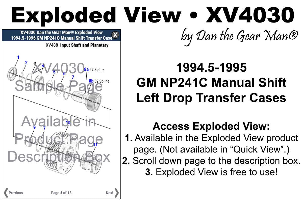XV4030 Exploded View 1994.5-1995 GM NP241C Left Drop Transfer Case Torque King 4x4