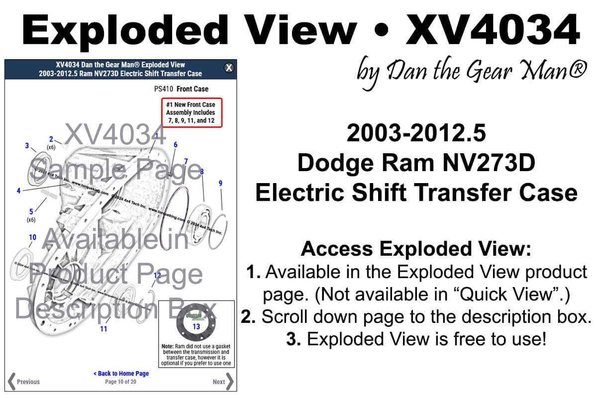 XV4034 NV273D Transfer Case Exploded View for 2003-2012.5 Dodge Ram Torque King 4x4
