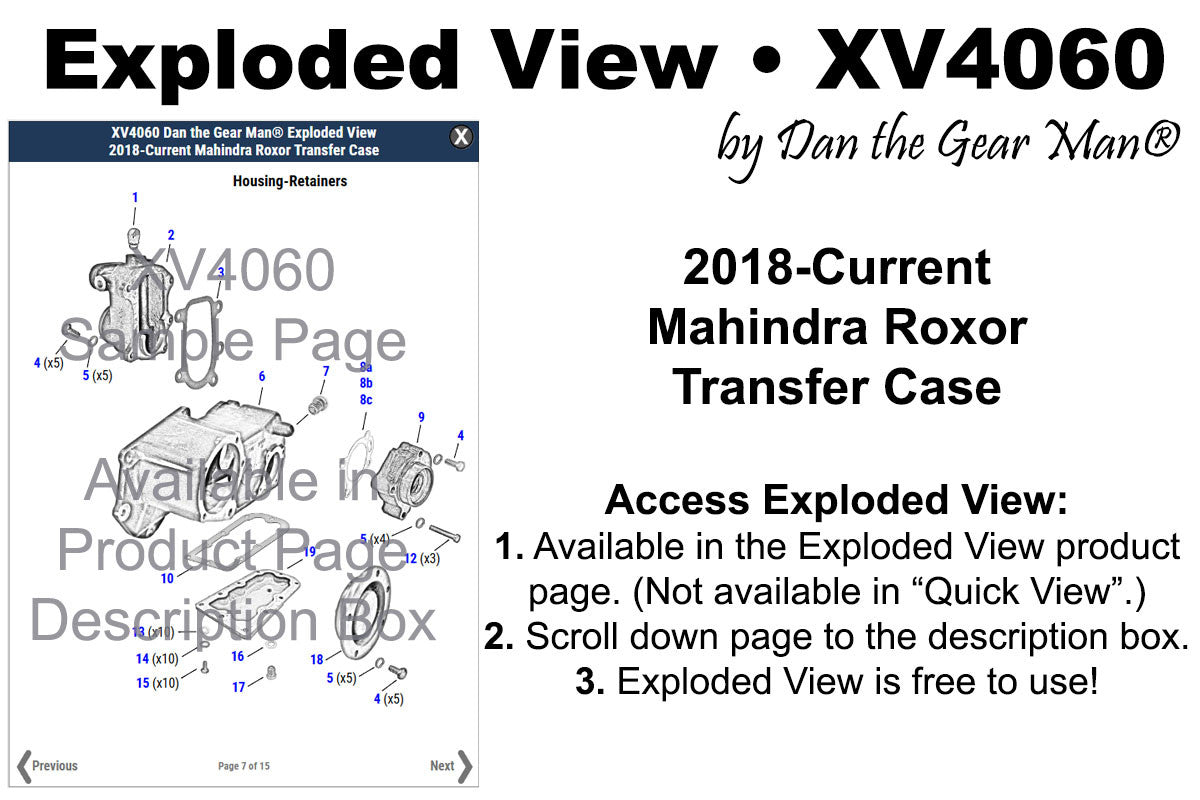 XV4060 Mahindra Roxor Transfer Case Exploded View