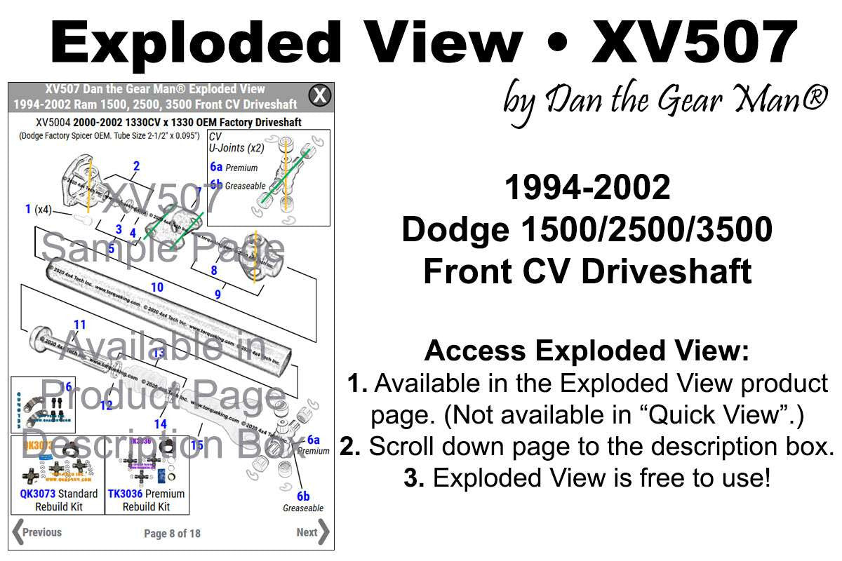 XV507 Exploded View 1994-2002 Ram 1500/2500/3500 Front CV Driveshaft Torque King 4x4
